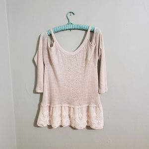 Living Doll lace tunic blouse cold shoulder top cream white sz M